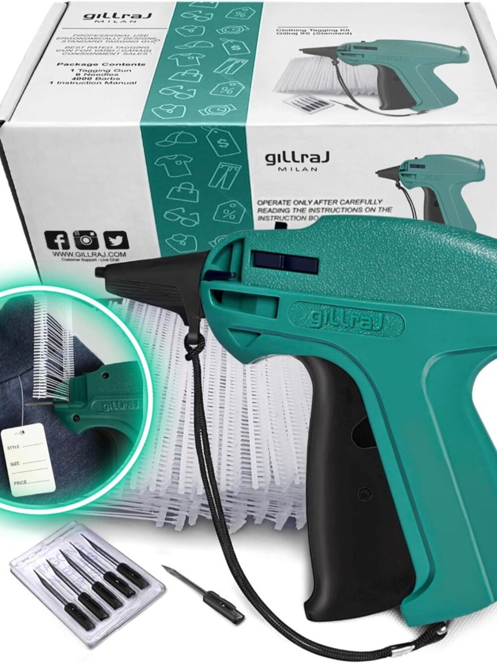 GILLRAJ Price Tagging Gun【Not-a-Stitch-Gun】 Hangtag Attacher with 4000pcs 2" Lon